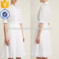 Cute White Ruffle Elbow Length Sleeve Pleated Cotton Mini Summer Daily Dress Manufacture Wholesale Fashion Apparel (TA0156D)